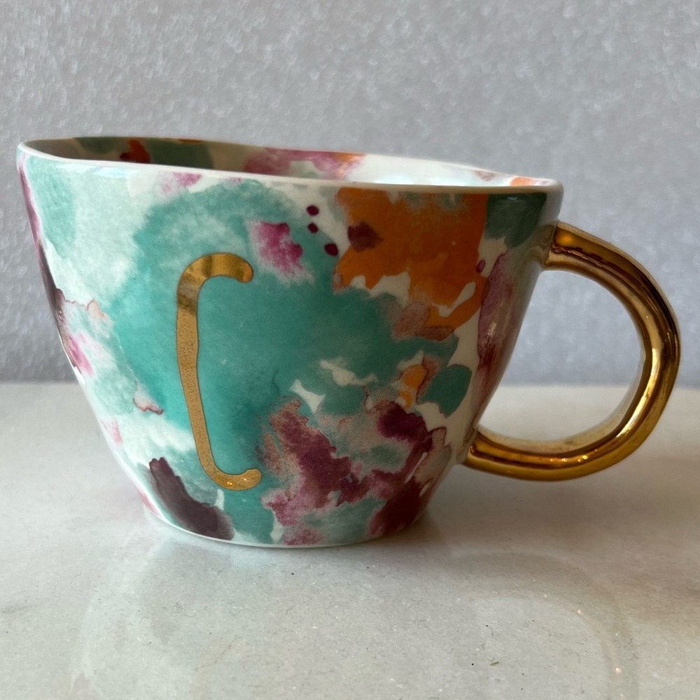 ALTAR'D STATE SARA B Watercolor Monogrammed "C” Ceramic Coffee Cup / Tea Mug